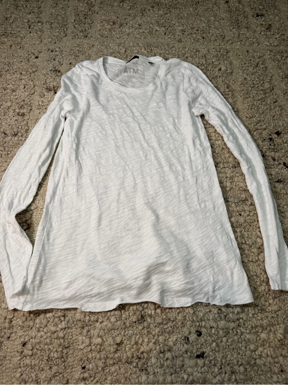 ATM Anthony Thomas Melillo White Long Sleeve Slub Crewneck Top